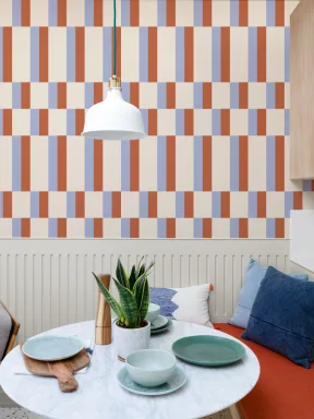Blue & Orange Modern Geometric Bauhaus Wallpaper