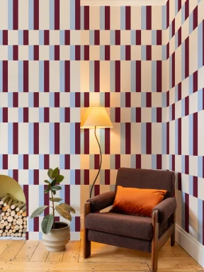 Papel pintado azul y burdeos moderno geométrico Bauhaus