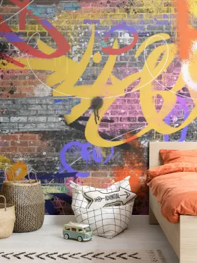 Colorful Red Brick Graffiti Wallpaper Mural