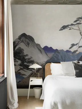 Beige und Blau Japanische Landschaft Berg Kunst Wandbild