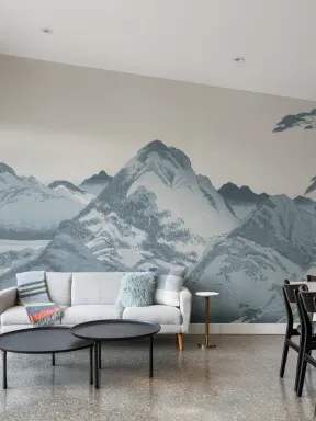 Blue Japanese Mountain Landscape Art Mural