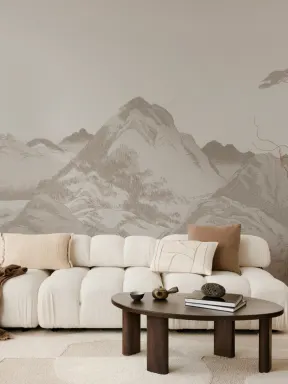 Landschaftsmalerei mit beigem Scenic-Japanischer Kunst-Berg