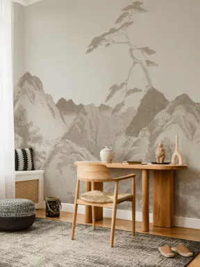 Murale Paysage de Montagne Art Japonais Beige Scénique
