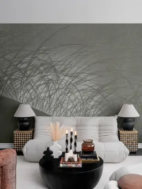 Green Japanese Nature Art Style Wall Mural