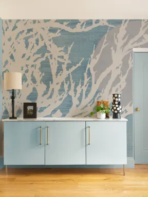 Blauwe Japanse Minimalistische Natuur Kunst Muurschildering