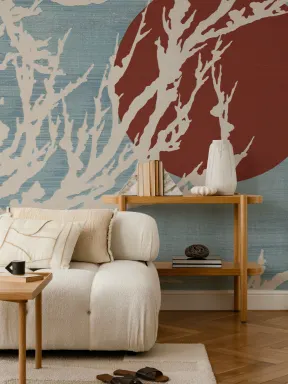 Blau und Rot Japanisch Künstlerische Natur Fototapete