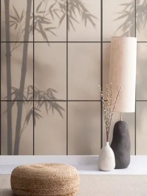 Beige Shoji Japanese Nature Mural for Tranquil Spaces