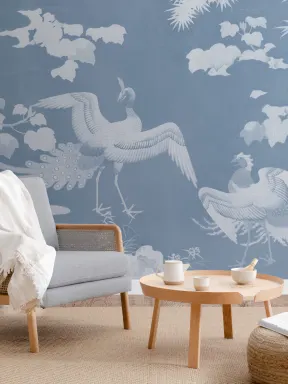 Blau illustrierte japanische Pfau Fototapete