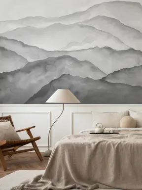 Gray Watercolor Peaceful Mountain Wallpaper Mural