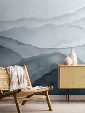 Blue Watercolour Mountain Wall Mural