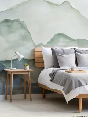 Blue & Green Mountainscape Wallpaper Mural