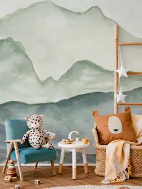 Albastru și verde Mountainscape Wallpaper Mural