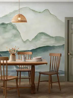Blue & Green Mountainscape Wallpaper Mural