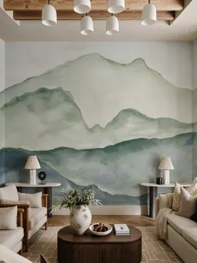 Blue & Green Mountainscape Wallpaper Mural