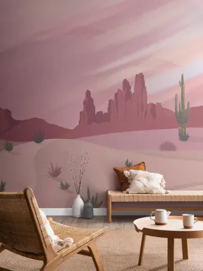 Papier Peint Panoramique Cactus dans le Désert du Far West