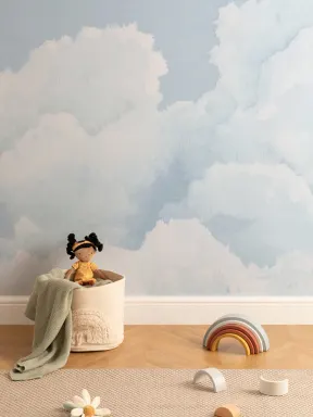 Light Blue Cloudy Sky Watercolor Wallpaper Mural