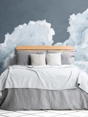 Dark Blue Cloudy Watercolor Sky Wallpaper Mural