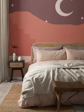 Carta da Parati Arancione con Paesaggio di Notte nel Deserto