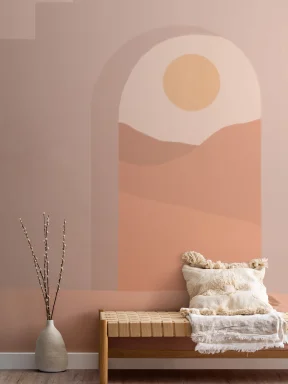 Arhitectură neutră și peisaj deșert Wallpaper Mural