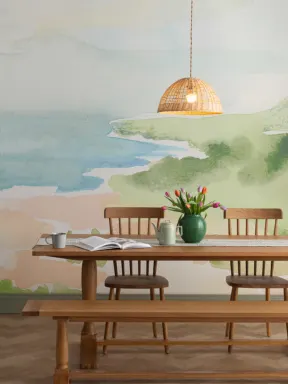Watercolor Coastal Landscape Wallpaper Mural