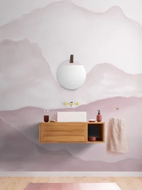 Pink Watercolor Mountain Mural