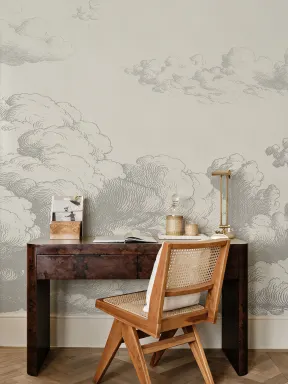 Murales de papel pintado con ilustración clásica de paisaje de nubes en gris