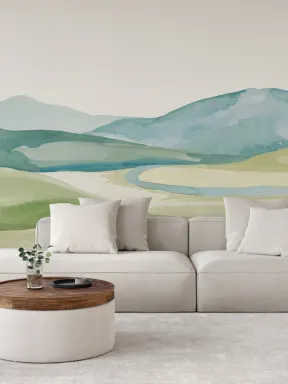 Watercolor Valley Landscape Mural