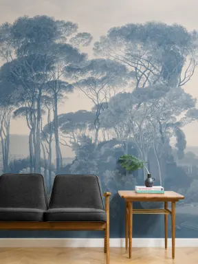 Papier peint panoramique de la forêt de Tivoli bleu