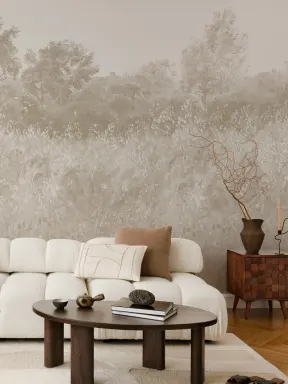 Beige Summer Meadow Oil Painting Mural