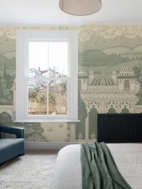 Teal Temple Valley Landscape Mural