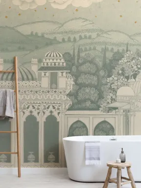 Teal Temple Valley Landscape Mural