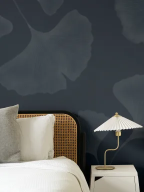 Marineblå Ginkgo Blad fototapet