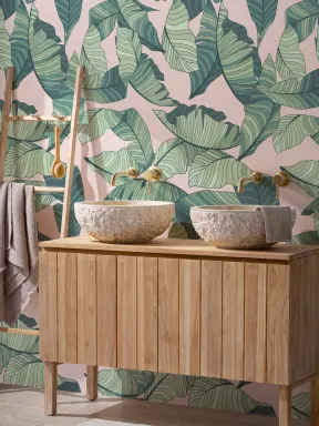 Pink & Green Tropical Leaf Wallpaper Mural