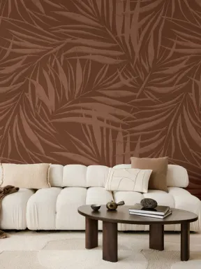 Sombra Dark Textured Palm Leaf Wall Mural in Rich Brown Tones