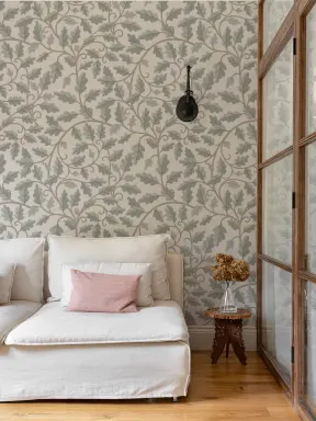 Gray Oak Leaf Classic Pattern Leaf Wallpaper Mural