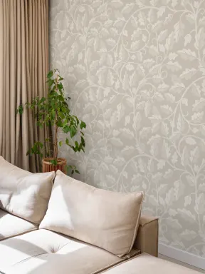 Neutral Oak Leaf Pattern Mural For Tranquil Spaces