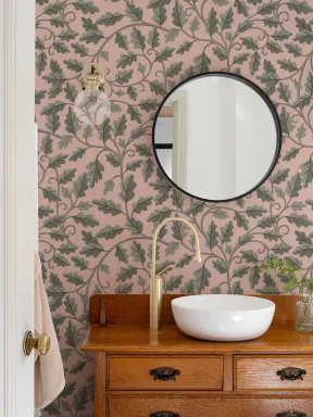 Pink Botanical Elegance Leaf Design Wallpaper Mural