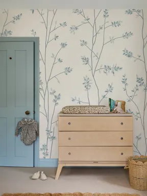 Blue Elegant Botanical Leaf Pattern Mural
