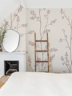 Soft Pink Botanical Charm Wallpaper Mural for Tranquil Spaces
