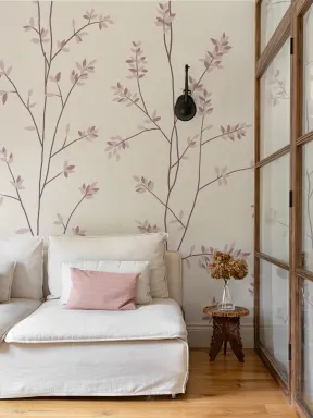 Soft Pink Botanical Charm Wallpaper Mural for Tranquil Spaces