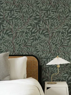 Green Botanical Pattern Mural For A Serene Atmosphere