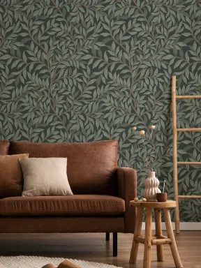 Papier peint panoramique botanique vert pour une atmosphère sereine