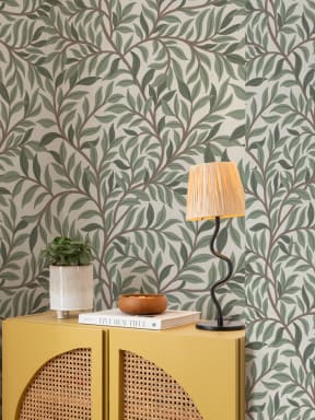 Papier peint panoramique à motif de feuilles botaniques sauge vert