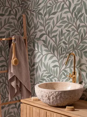 Sage Botanical Leaf Pattern Green Wallpaper Mural