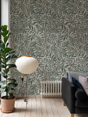 Papier peint panoramique à motif de feuilles botaniques sauge vert