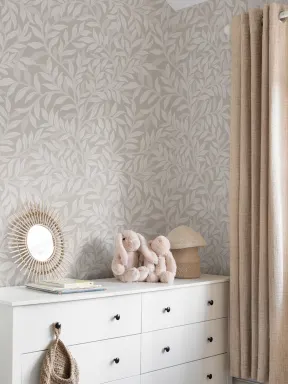 Beige Botanical Leaf Pattern Wallpaper Mural