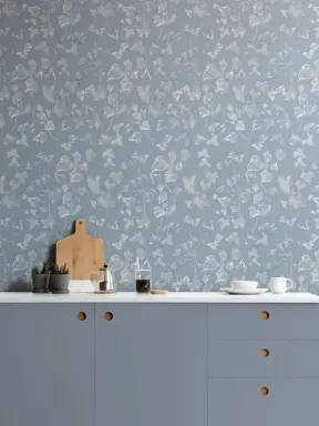 Papier peint bleu Lierre vintage