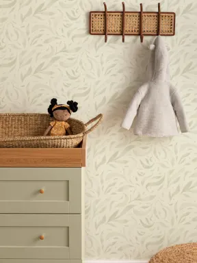 Papel pintado de Hojas flotantes de acuarela verde