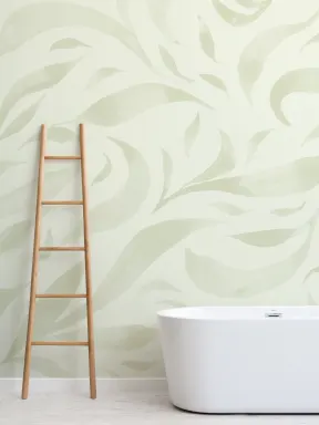 Papier Peint Panoramique aquarelle verte - Feuilles flottantes