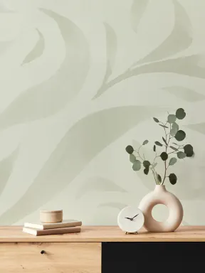 Papier Peint Panoramique aquarelle verte - Feuilles flottantes